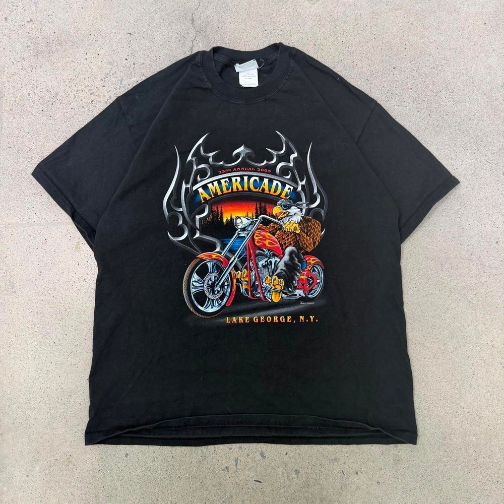 Vintage 2005 Lee Biker Americade NY Flame T-Shirt (Size Large)
